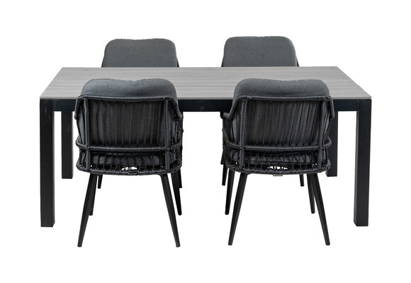 5-delige tuinset | 4 Isabel tuinstoelen (Black) | 180cm Cyprus tuintafel (Grey)