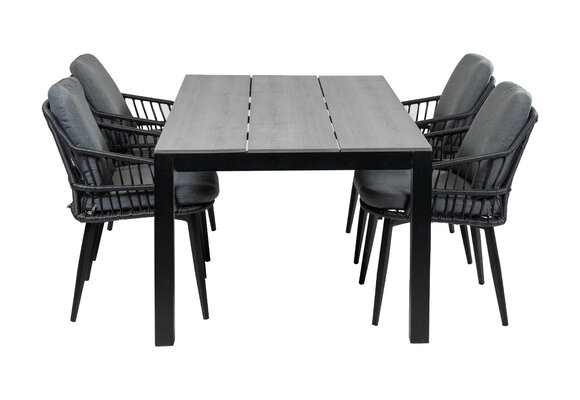 5-delige tuinset | 4 Isabel tuinstoelen (Black) | 180cm Cyprus tuintafel (Grey)