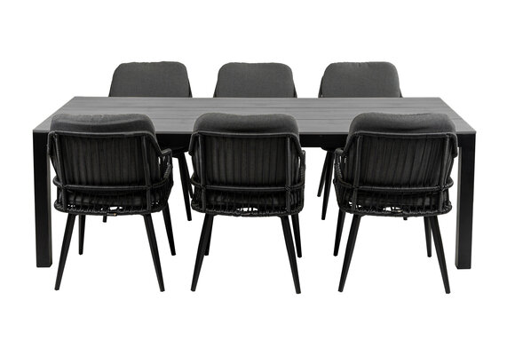 7-delige tuinset | 6 Isabel tuinstoelen (Black) | 225cm Cyprus tuintafel (Grey)