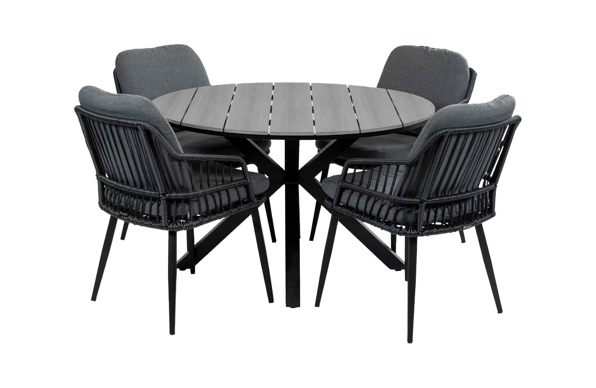 4 Seizoenen Tuinmeubelen 5-delige ronde tuinset | 4 Isabel tuinstoelen (Black) | ø120 cm Cyprus tuintafel (Grey)