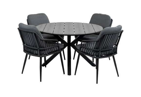 5-delige ronde tuinset | 4 Isabel tuinstoelen (Black) | ø120 cm Cyprus tuintafel (Grey)