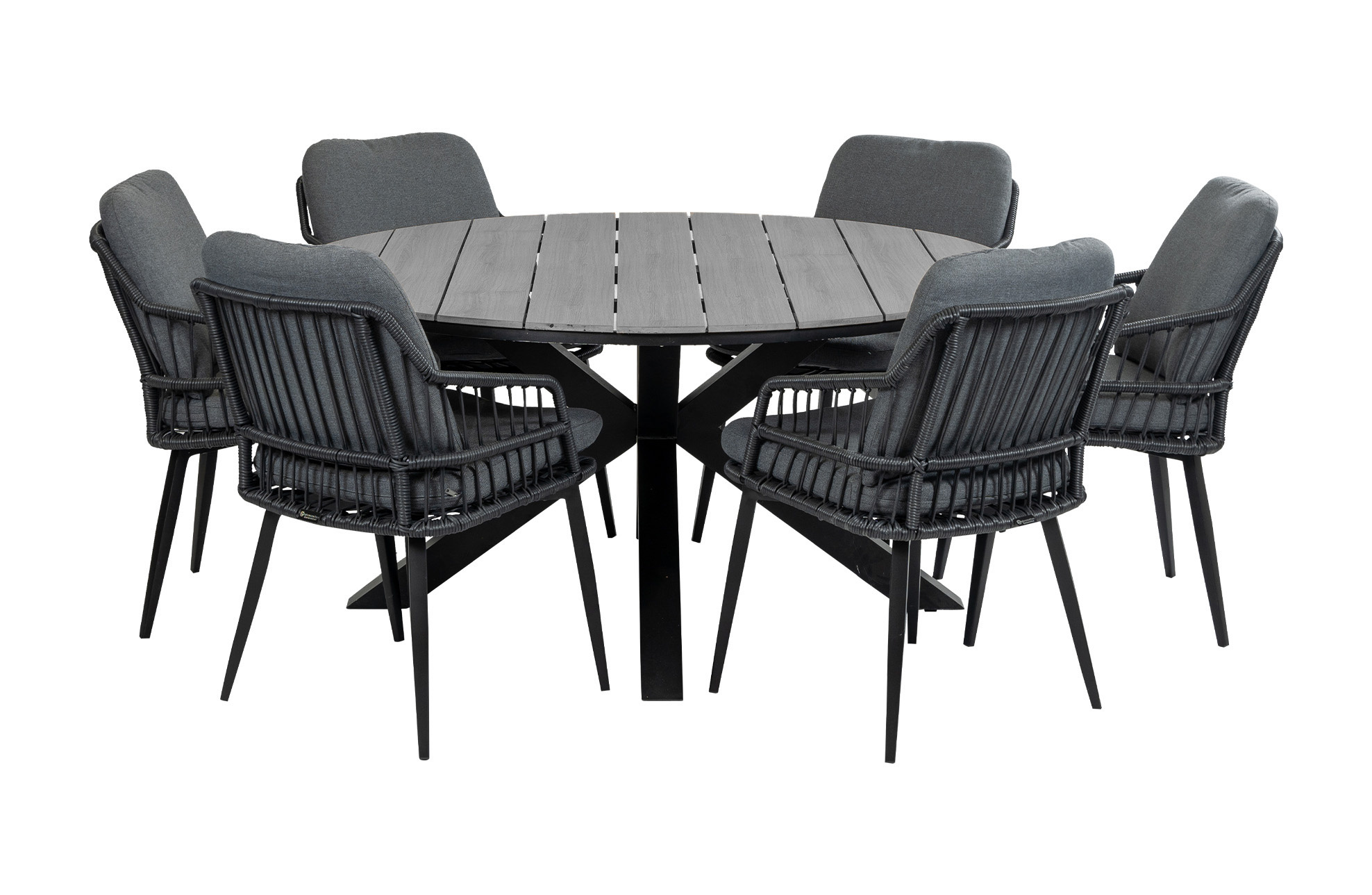 4 Seizoenen Tuinmeubelen 7-delige ronde tuinset | 6 Isabel tuinstoelen (Black) | ø150 cm Cyprus tuintafel (Grey)