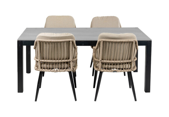 5-delige tuinset | 4 Isabel stoelen (Sand) | 180cm Cyprus tuintafel (Grey)