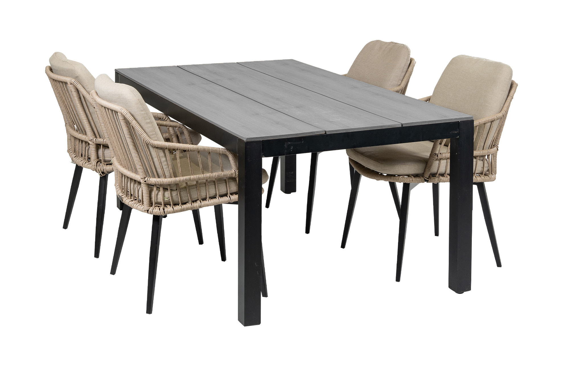 4 Seizoenen Tuinmeubelen 5-delige tuinset | 4 Isabel stoelen (Sand) | 180cm Cyprus tuintafel (Grey)