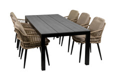 7-delige tuinset | 6 Isabel stoelen | 225cm Cyprus tuintafel