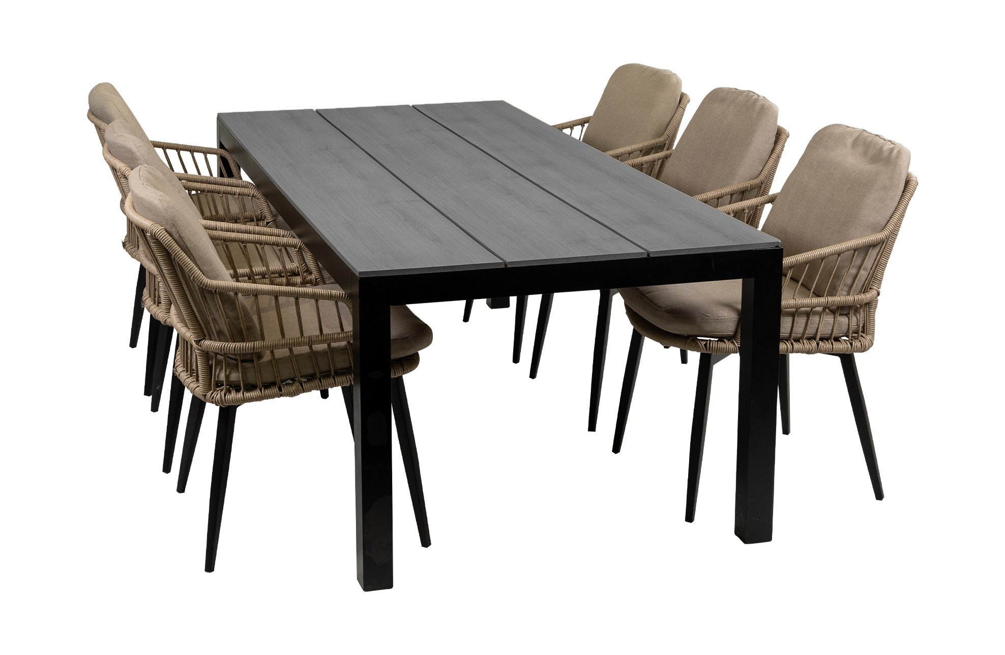 4 Seizoenen Tuinmeubelen 7-delige tuinset | 6 Isabel stoelen (Sand) | 225cm Cyprus tuintafel (Grey)