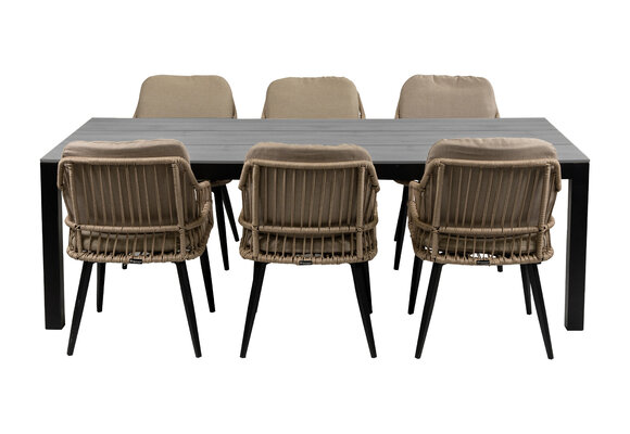 7-delige tuinset | 6 Isabel stoelen (Sand) | 225cm Cyprus tuintafel (Grey)