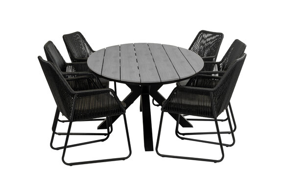 7-delige tuinset | 6 Mona tuinstoelen (Black) | 220cm ovale Cyprus tuintafel (Grey)