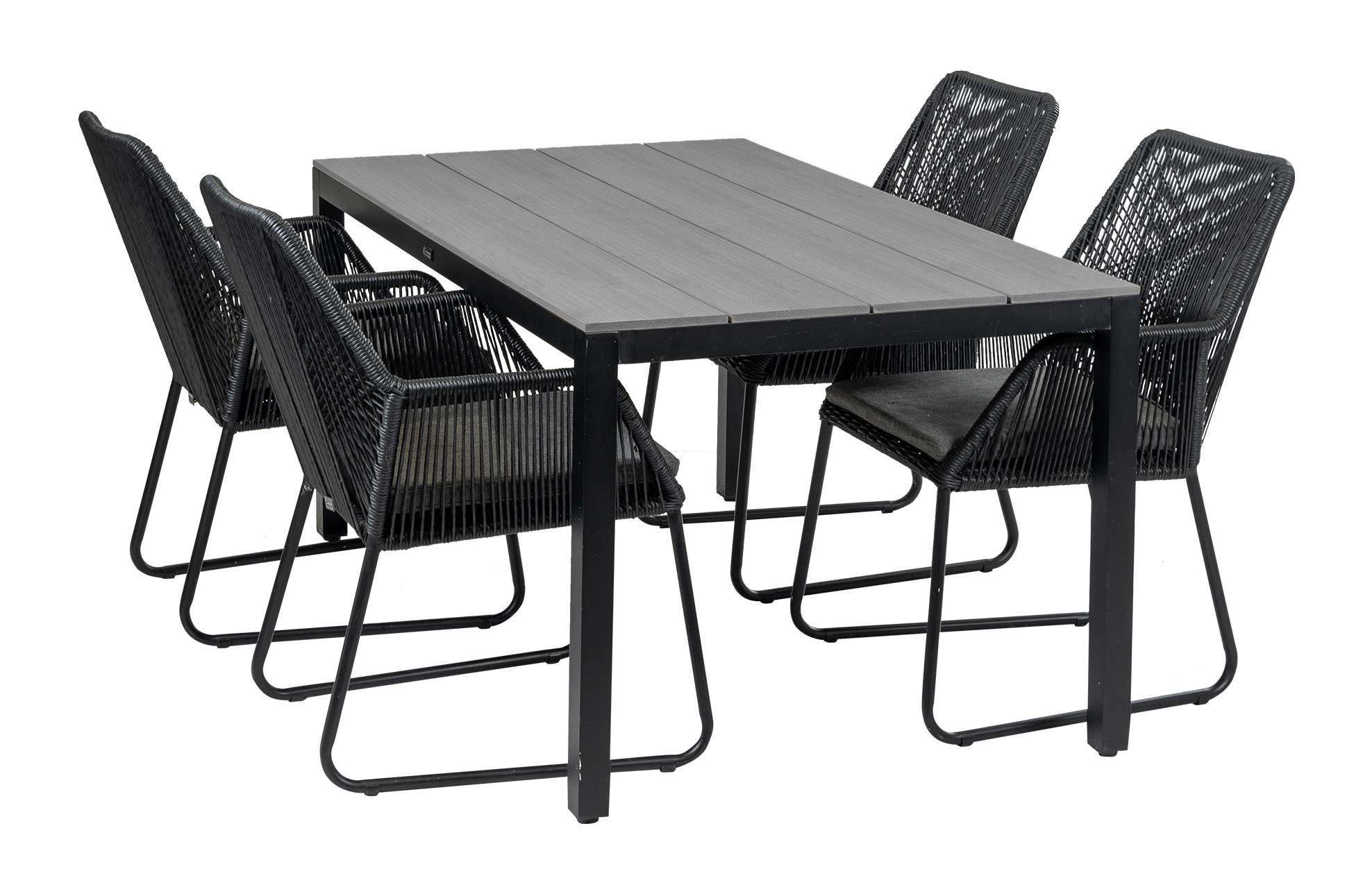 4 Seizoenen Tuinmeubelen 5-delige tuinset | 4 Mona tuinstoelen (Black) | 160cm Cyprus tuintafel (Grey)