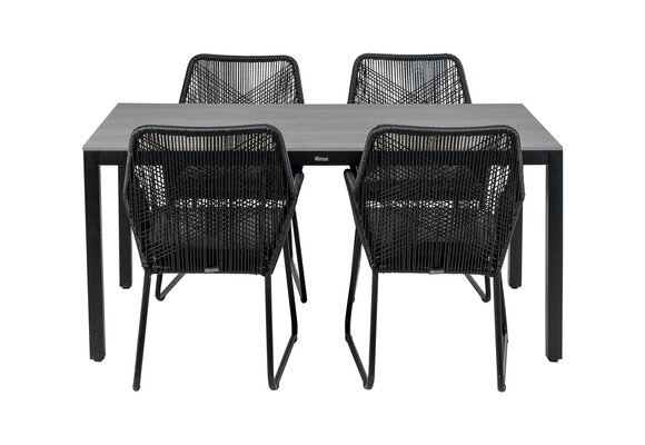 5-delige tuinset | 4 Mona tuinstoelen (Black) | 160cm Cyprus tuintafel (Grey)