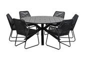 7-delige ronde tuinset | 6 Mona tuinstoelen (Black) | ⌀150cm Cyprus tuintafel (Grey)