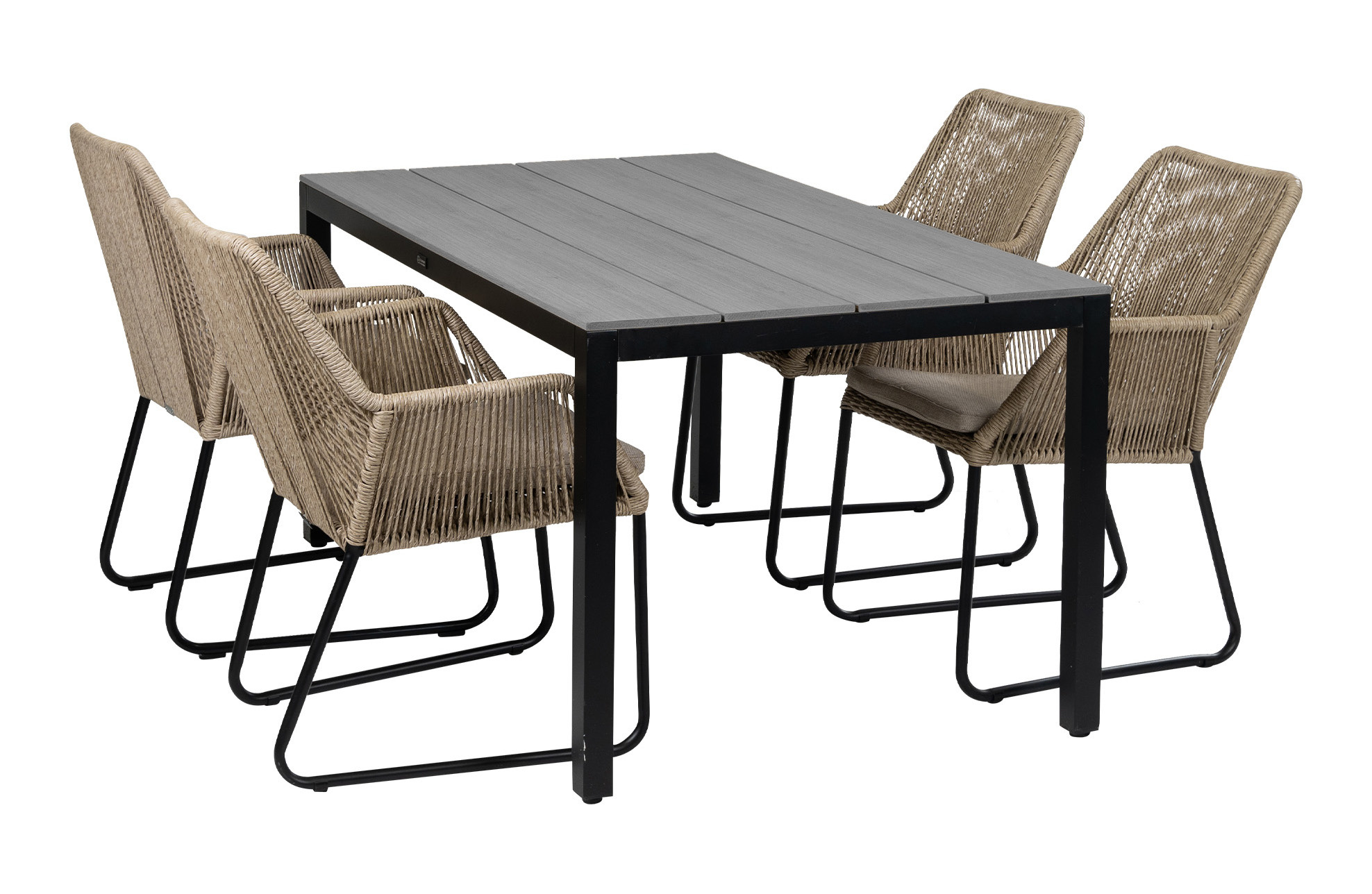 4 Seizoenen Tuinmeubelen 5-delige tuinset | 4 Mona tuinstoelen (Sand) | 160cm Cyprus tuintafel (Grey)