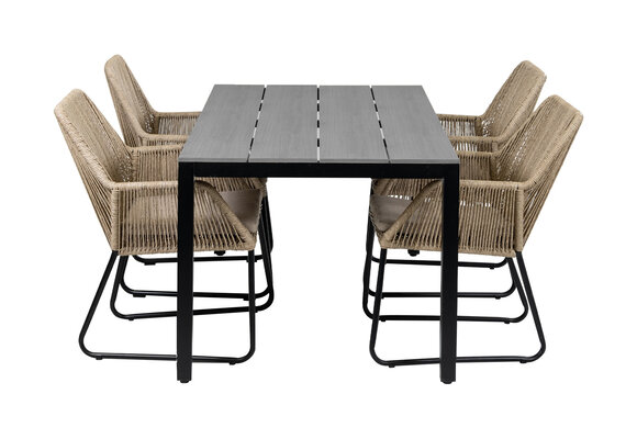5-delige tuinset | 4 Mona tuinstoelen (Sand) | 160cm Cyprus tuintafel (Grey)