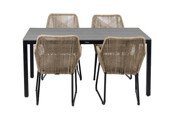 5-delige tuinset | 4 Mona tuinstoelen (Sand) | 160cm Cyprus tuintafel (Grey)