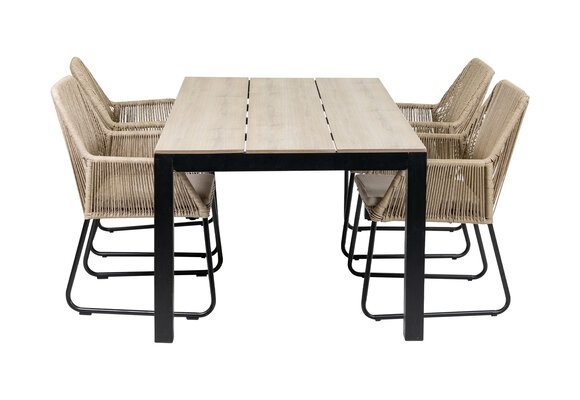5-delige tuinset | 4 Mona tuinstoelen (Sand) | 180cm Cyprus tuintafel (Wood)