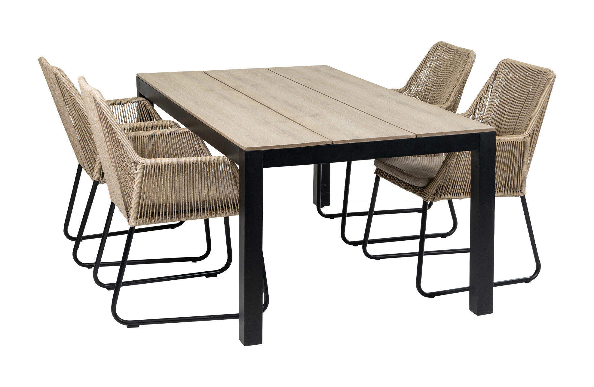 4 Seizoenen Tuinmeubelen 5-delige tuinset | 4 Mona tuinstoelen (Sand) | 180cm Cyprus tuintafel (Wood)