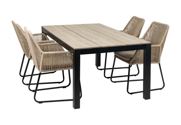 5-delige tuinset | 4 Mona tuinstoelen (Sand) | 180cm Cyprus tuintafel (Wood)