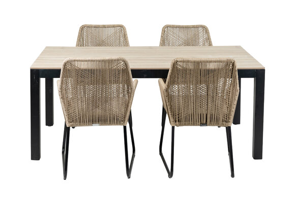 5-delige tuinset | 4 Mona tuinstoelen (Sand) | 180cm Cyprus tuintafel (Wood)