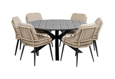 7-delige ronde tuinset | 6 Isabel tuinstoelen | ø150cm Cyprus tuintafel