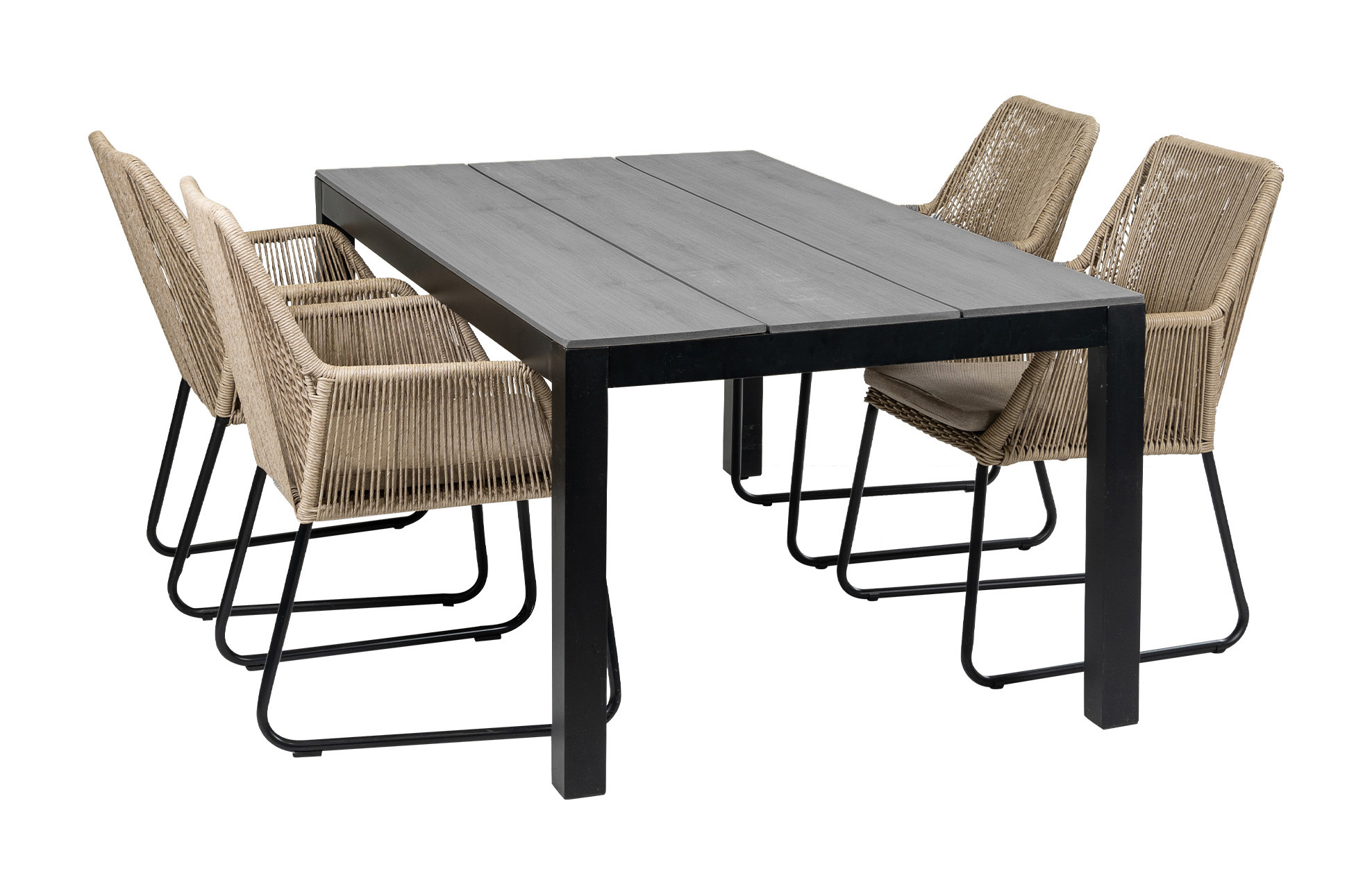 4 Seizoenen Tuinmeubelen 5-delige tuinset | 4 Mona tuinstoelen (Sand) | 180cm Cyprus tuintafel (Grey)