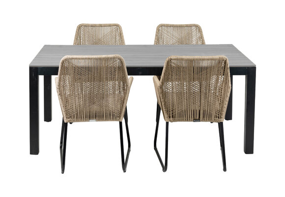 5-delige tuinset | 4 Mona tuinstoelen (Sand) | 180cm Cyprus tuintafel (Grey)