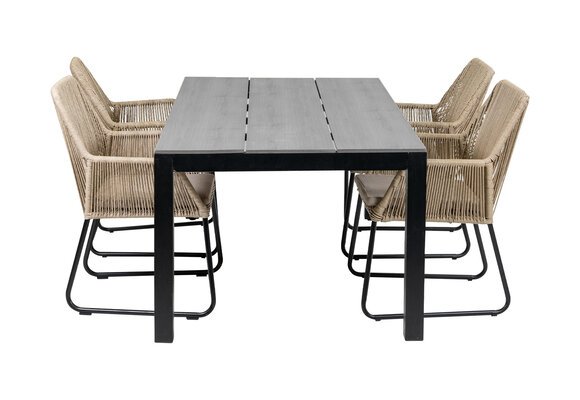 5-delige tuinset | 4 Mona tuinstoelen (Sand) | 180cm Cyprus tuintafel (Grey)