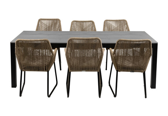 7-delige tuinset | 6 Mona tuinstoelen (Sand) | 225cm Cyprus tuintafel (Grey)