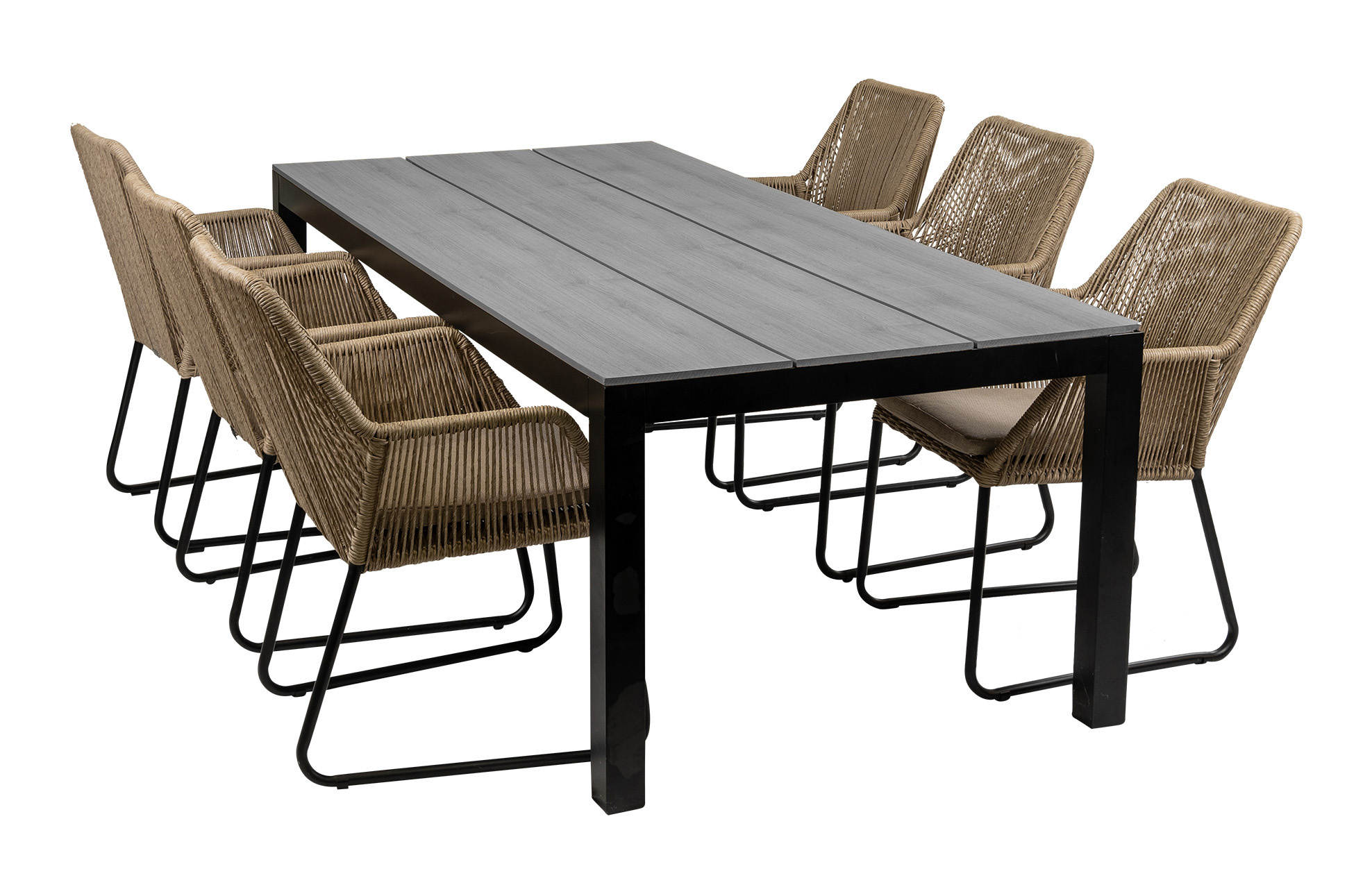 4 Seizoenen Tuinmeubelen 7-delige tuinset | 6 Mona tuinstoelen (Sand) | 225cm Cyprus tuintafel (Grey)
