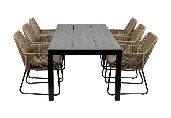 7-delige tuinset | 6 Mona tuinstoelen (Sand) | 225cm Cyprus tuintafel (Grey)