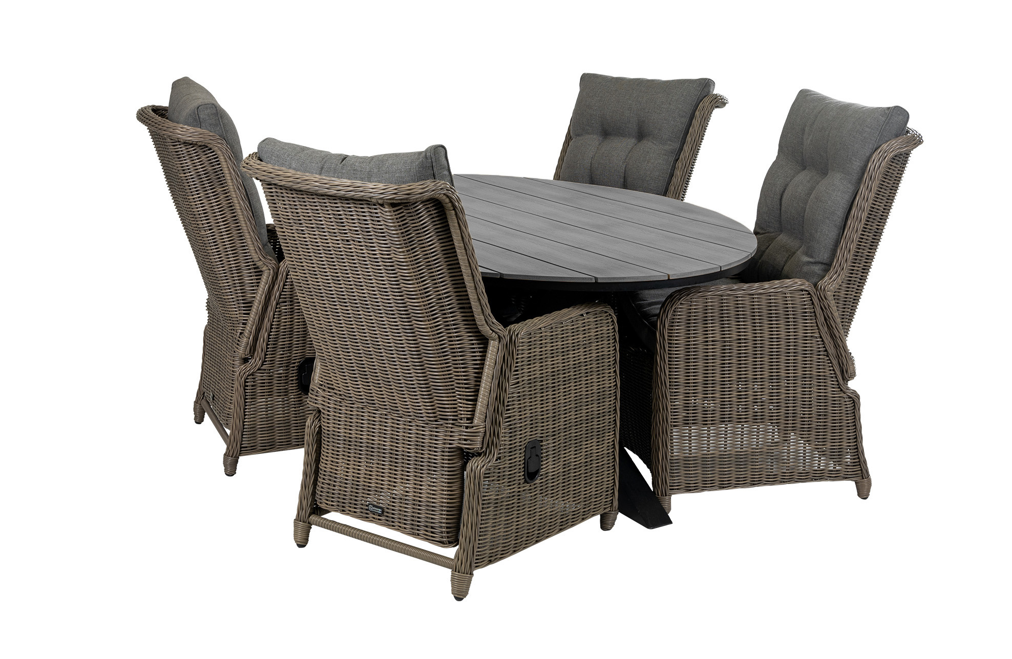 4 Seizoenen Tuinmeubelen 5-delige tuinset | 4 Dublin verstelbare stoelen (SW) | 180cm ovale Cyprus tuintafel (Grey)