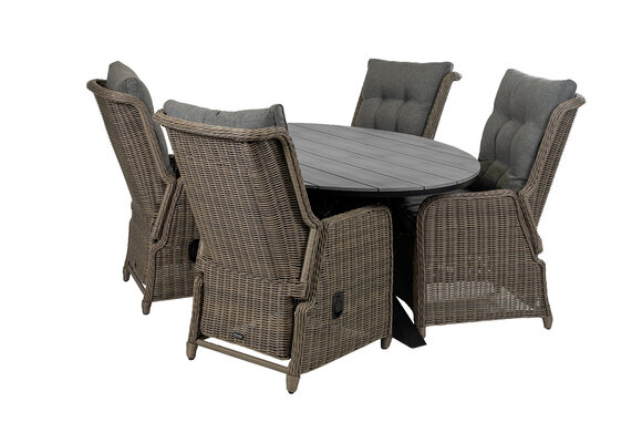 5-delige tuinset | 4 Dublin verstelbare stoelen (SW) | 180cm ovale Cyprus tuintafel (Grey)
