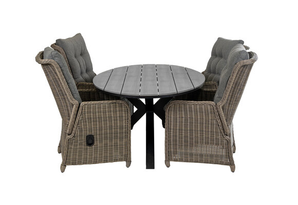 5-delige tuinset | 4 Dublin verstelbare stoelen (SW) | 180cm ovale Cyprus tuintafel (Grey)