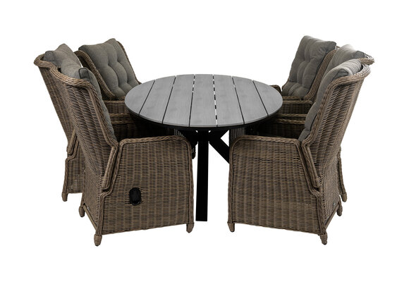 7-delige tuinset | 6 Dublin verstelbare stoelen (SW) | 220cm ovale Cyprus tuintafel (Grey)