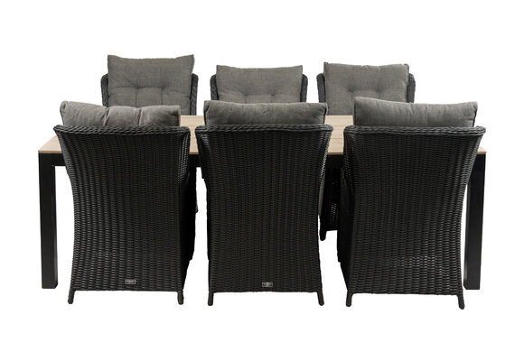 7-delige tuinset | 6 Dublin tuinstoelen (BL) | 225cm Cyprus tuintafel (Wood)