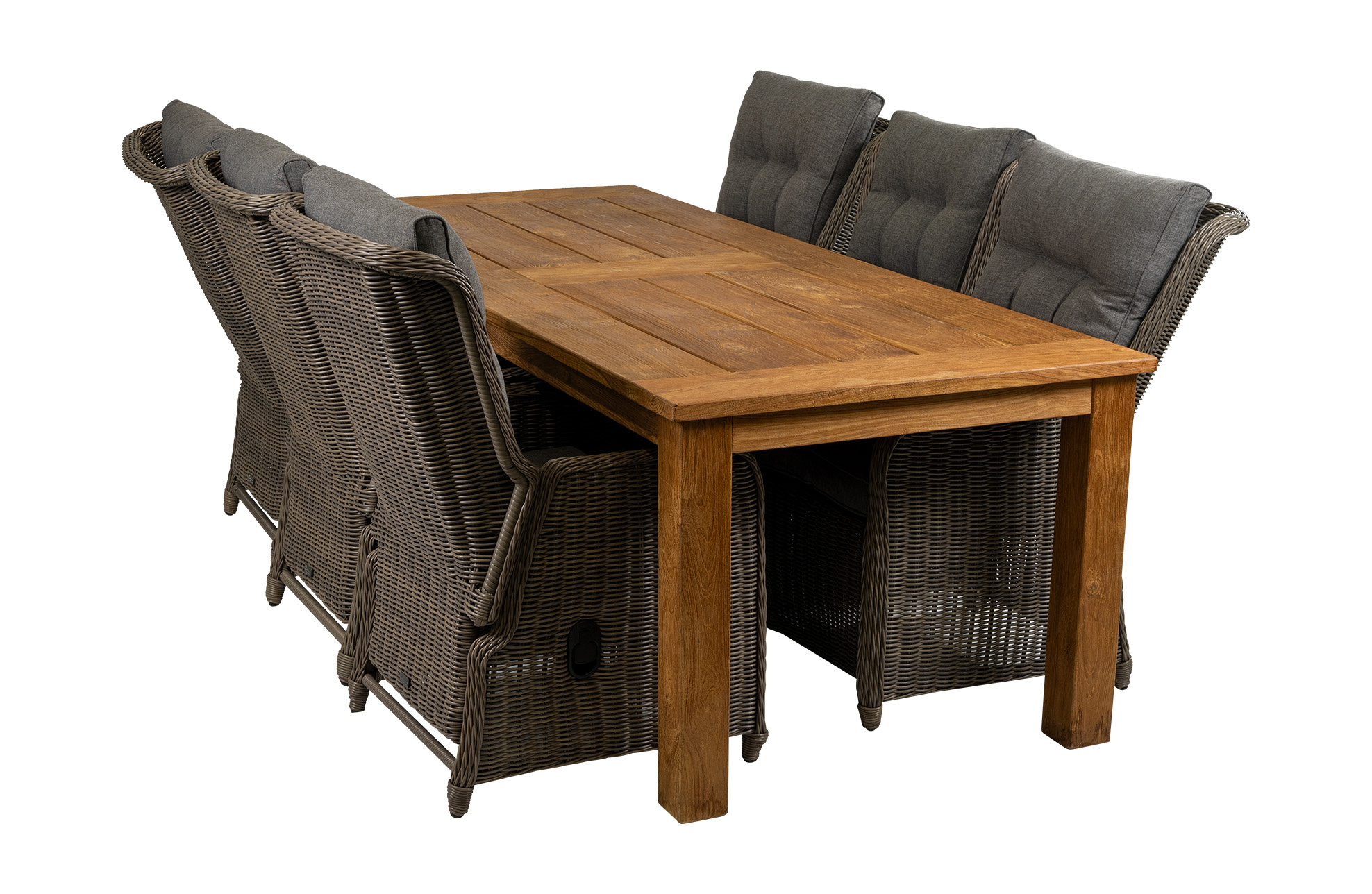 4 Seizoenen Tuinmeubelen 7-delige tuinset | 6 Dublin verstelbare stoelen (SW) | 240cm Ayra tuintafel (Teakhout)