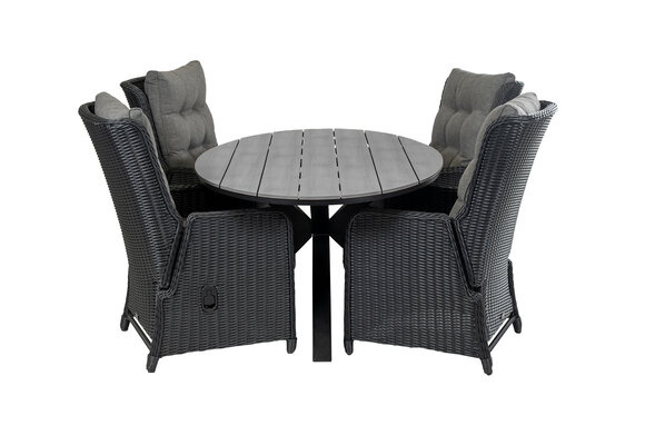 5-delige tuinset | 4 Dublin verstelbare stoelen (BL) | 180cm ovale Cyprus tuintafel (Grey)