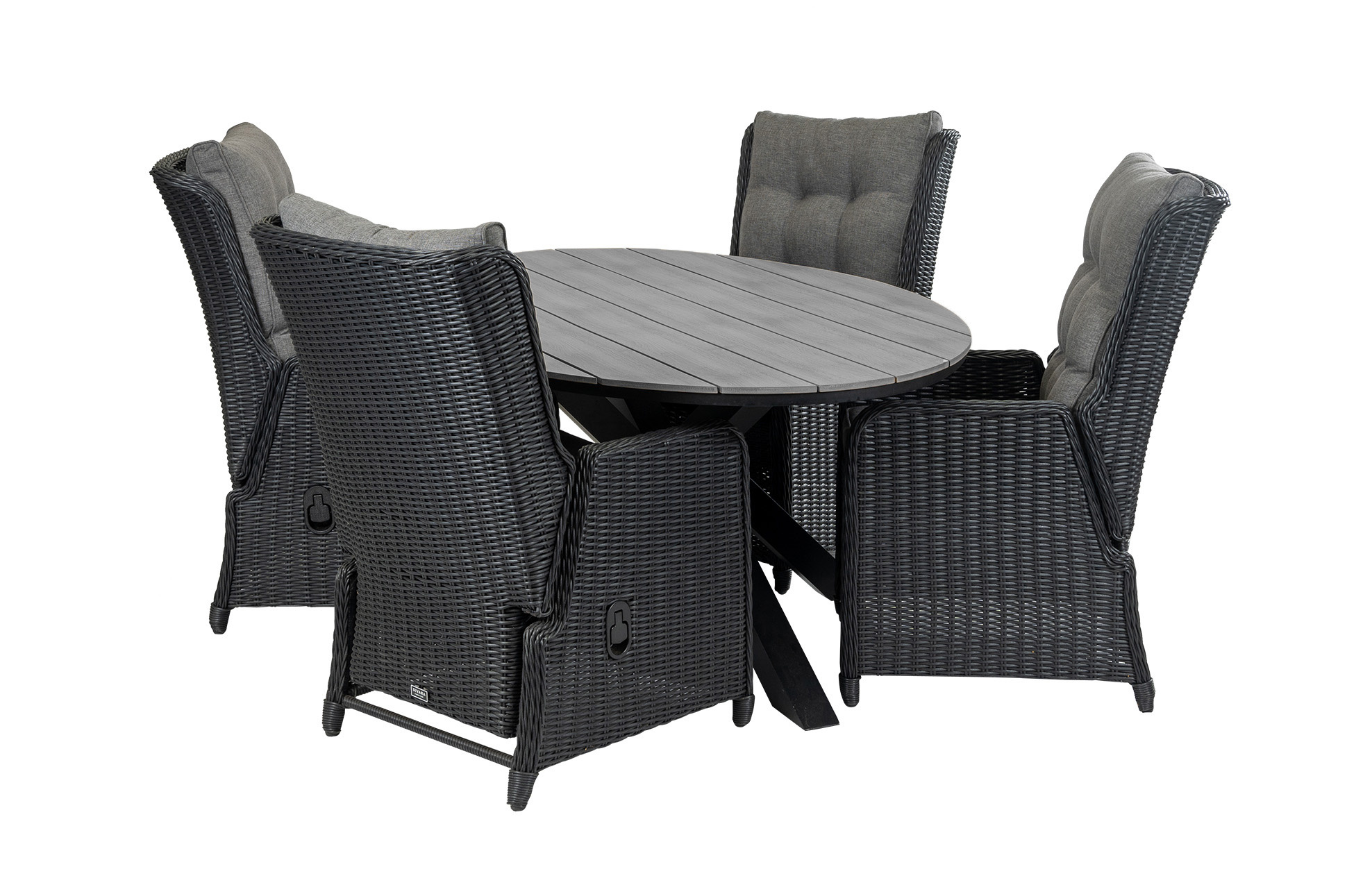 4 Seizoenen Tuinmeubelen 5-delige tuinset | 4 Dublin verstelbare stoelen (BL) | 180cm ovale Cyprus tuintafel (Grey)