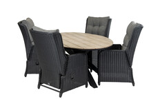 5-delige tuinset | 4 Dublin verstelbare stoelen (BL) | 180cm ovale Cyprus tuintafel (Wood)