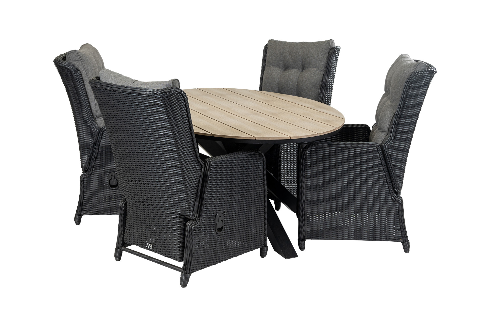 4 Seizoenen Tuinmeubelen 5-delige tuinset | 4 Dublin verstelbare stoelen (BL) | 180cm ovale Cyprus tuintafel (Wood)