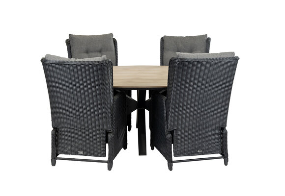 5-delige tuinset | 4 Dublin verstelbare stoelen (BL) | 180cm ovale Cyprus tuintafel (Wood)