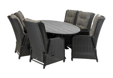 7-delige tuinset | 6 Dublin verstelbare stoelen | 220cm ovale Cyprus tuintafel