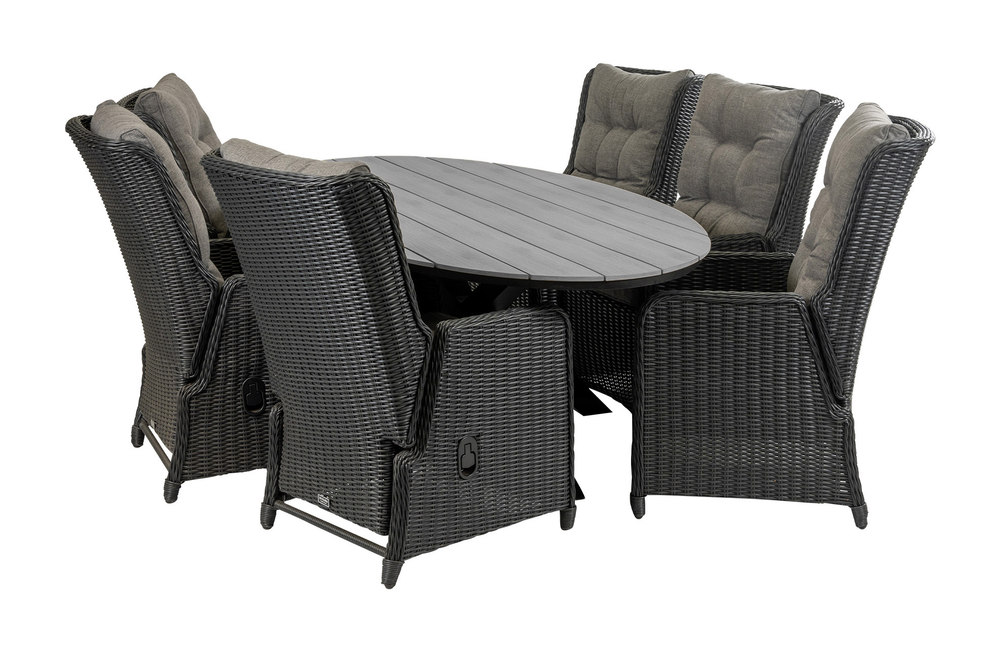 4 Seizoenen Tuinmeubelen 7-delige tuinset | 6 Dublin verstelbare stoelen (BL) | 220cm ovale Cyprus tuintafel (Grey)