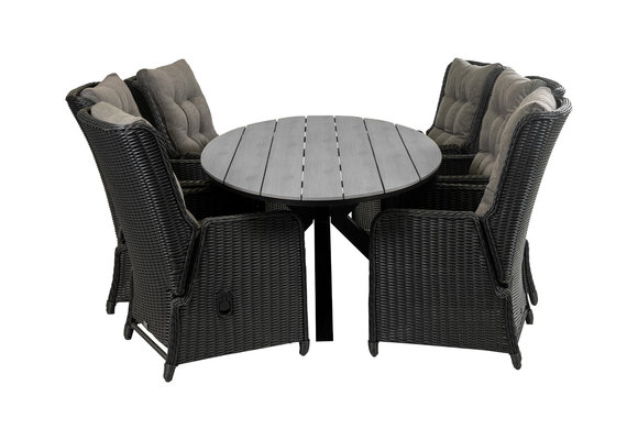 7-delige tuinset | 6 Dublin verstelbare stoelen (BL) | 220cm ovale Cyprus tuintafel (Grey)
