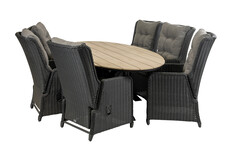 7-delige tuinset | 6 Dublin verstelbare stoelen | 220cm ovale Cyprus tuintafel