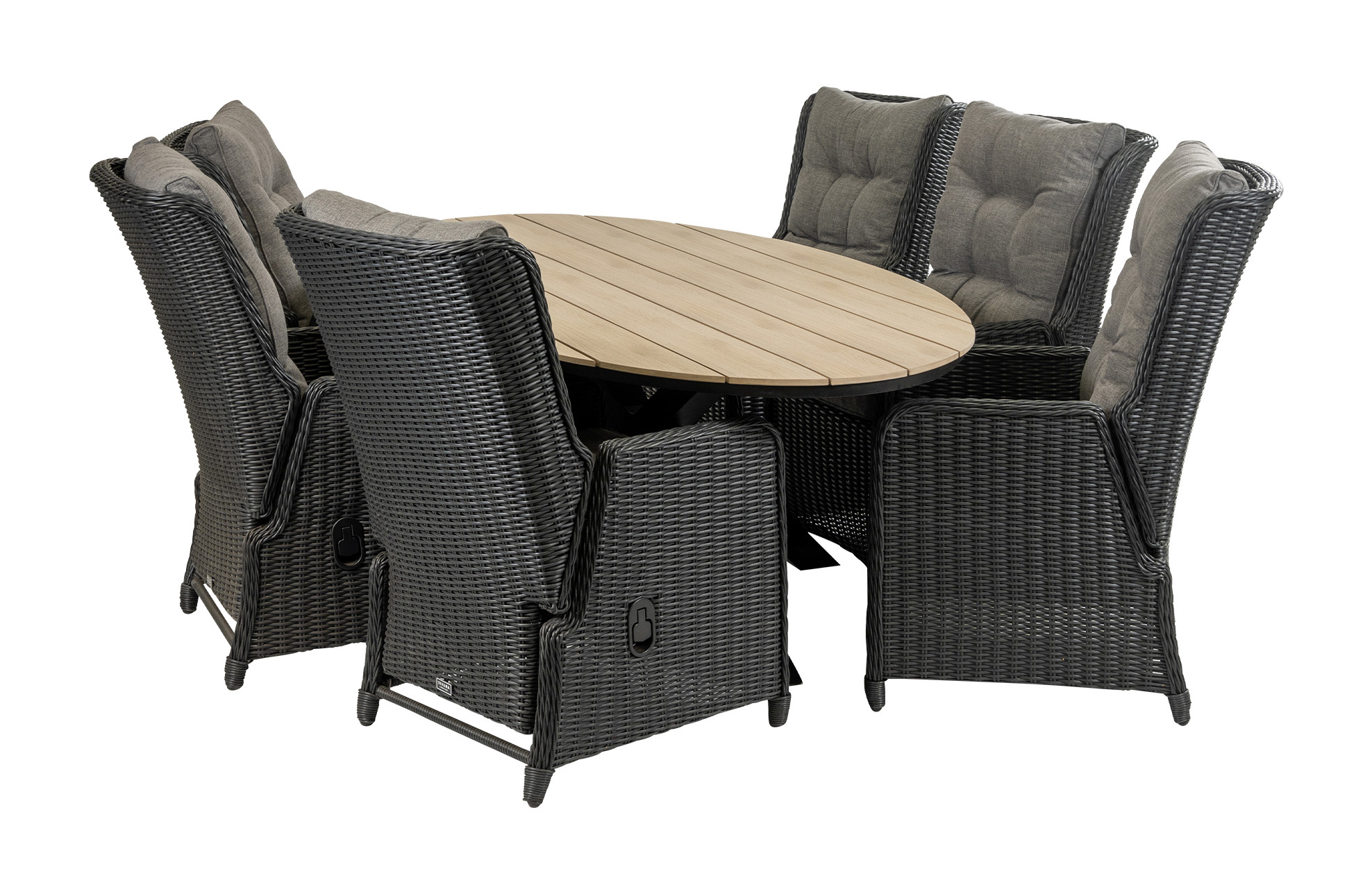 4 Seizoenen Tuinmeubelen 7-delige tuinset | 6 Dublin verstelbare stoelen (BL) | 220cm ovale Cyprus tuintafel (Wood)