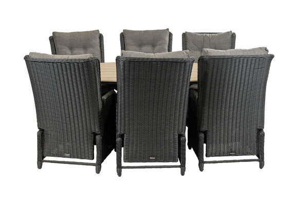 7-delige tuinset | 6 Dublin verstelbare stoelen (BL) | 220cm ovale Cyprus tuintafel (Wood)