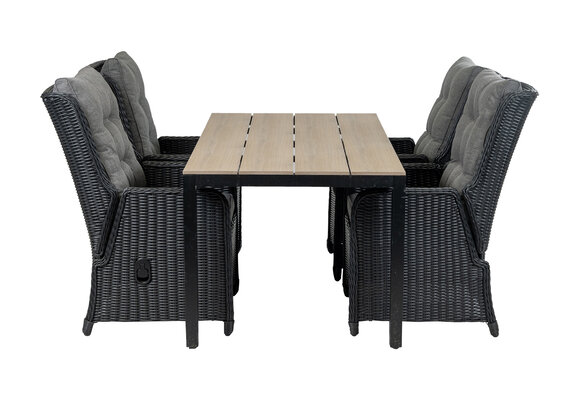 5-delige tuinset | 4 Dublin verstelbare stoelen (BL) | 160 of 180cm Cyprus tuintafel (Wood)