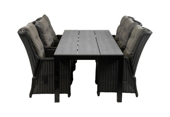 7-delige tuinset | 6 Dublin verstelbare stoelen (BL) | 225cm Cyprus tuintafel (Grey)
