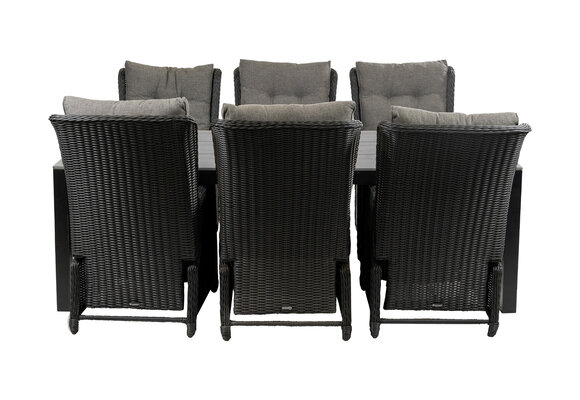 7-delige tuinset | 6 Dublin verstelbare stoelen (BL) | 225cm Cyprus tuintafel (Grey)