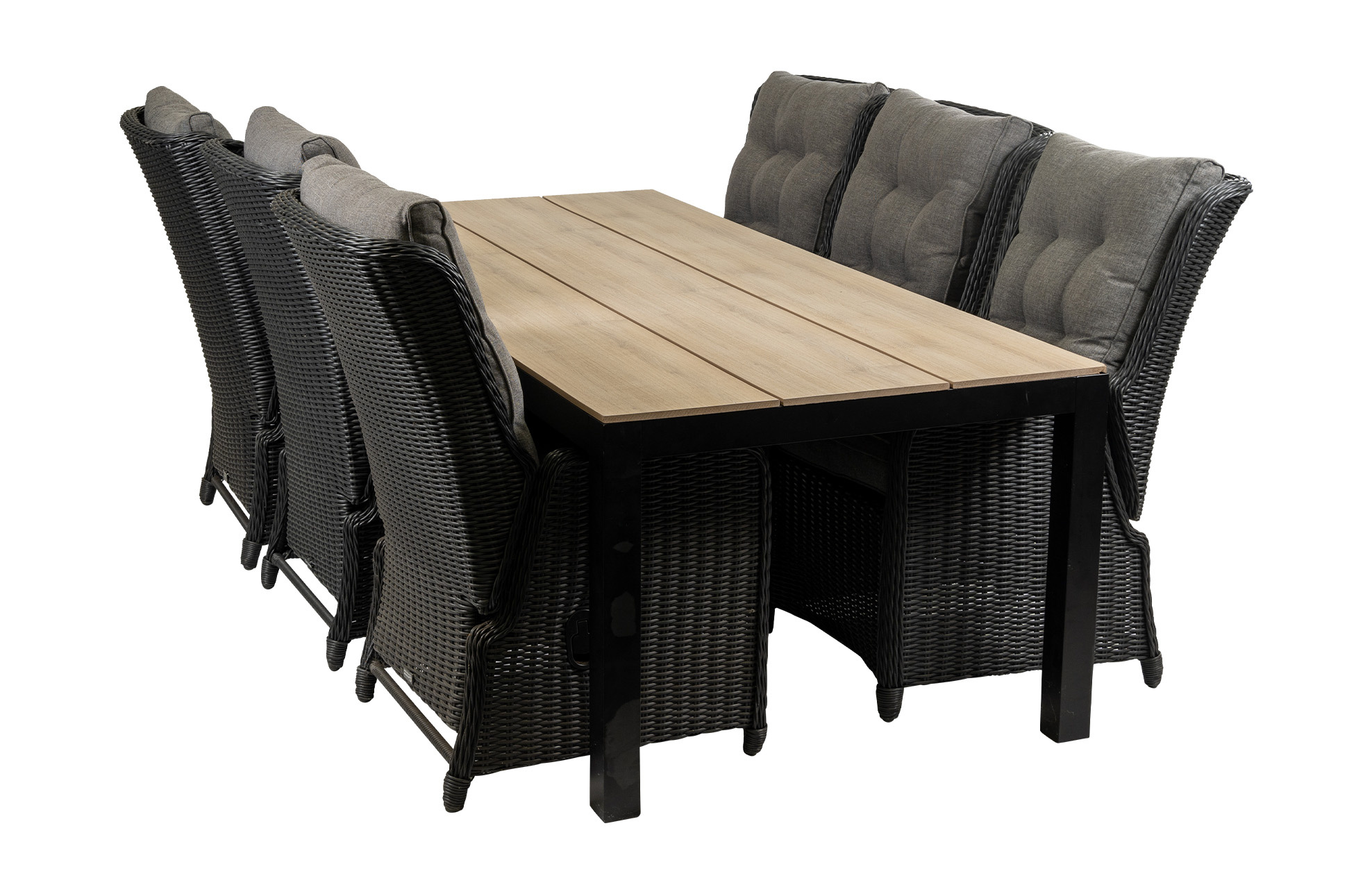 4 Seizoenen Tuinmeubelen 7-delige tuinset | 6 Dublin verstelbare stoelen (BL) | 225cm Cyprus tuintafel (Wood)